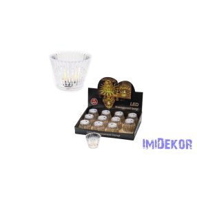 Poharas LED mécses meleg fényű 6,7x5cm - Csíkos