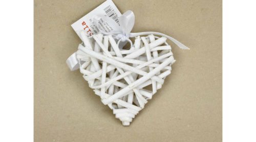 Vessző szív dekoráció alap szalaggal fehér 10 cm