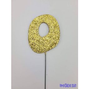 Arany csillámos szám drót pálcán - 0