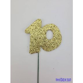 Arany csillámos szám drót pálcán - 10