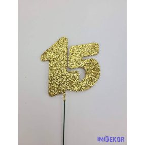 Arany csillámos szám drót pálcán - 15