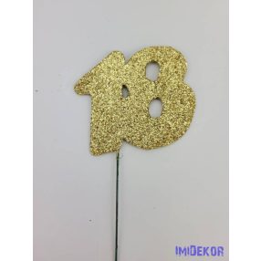 Arany csillámos szám drót pálcán - 18