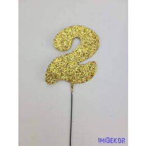 Arany csillámos szám drót pálcán - 2