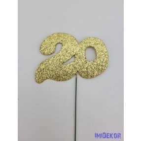 Arany csillámos szám drót pálcán - 20