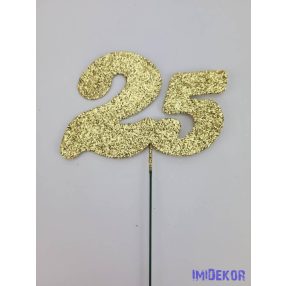 Arany csillámos szám drót pálcán - 25