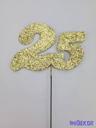 Arany csillámos szám drót pálcán - 25