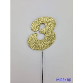Arany csillámos szám drót pálcán - 3