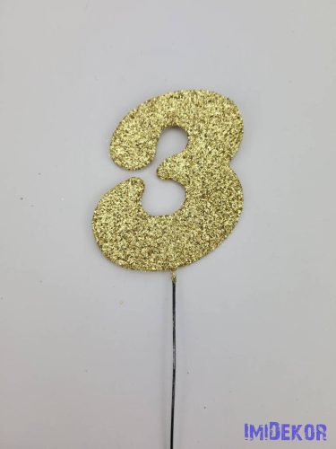 Arany csillámos szám drót pálcán - 3
