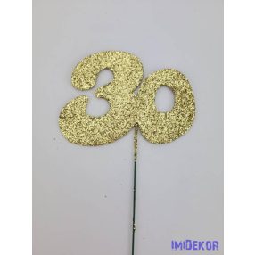 Arany csillámos szám drót pálcán - 30