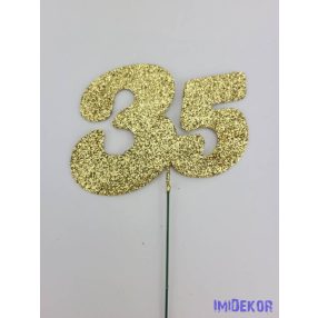Arany csillámos szám drót pálcán - 35