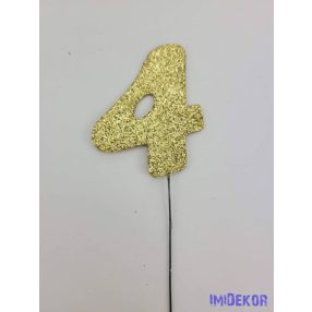 Arany csillámos szám drót pálcán - 4