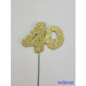 Arany csillámos szám drót pálcán - 40
