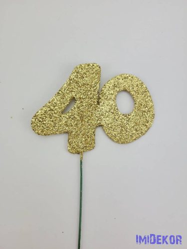 Arany csillámos szám drót pálcán - 40