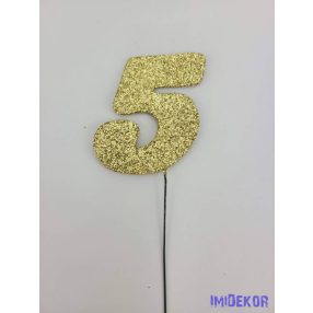 Arany csillámos szám drót pálcán - 5