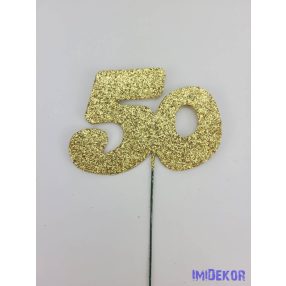 Arany csillámos szám drót pálcán - 50