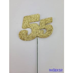 Arany csillámos szám drót pálcán - 55