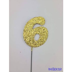 Arany csillámos szám drót pálcán - 6