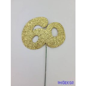 Arany csillámos szám drót pálcán - 60