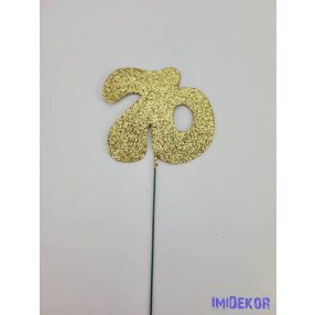 Arany csillámos szám drót pálcán - 70