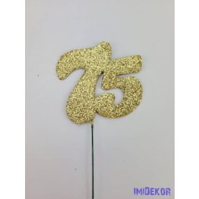 Arany csillámos szám drót pálcán - 75