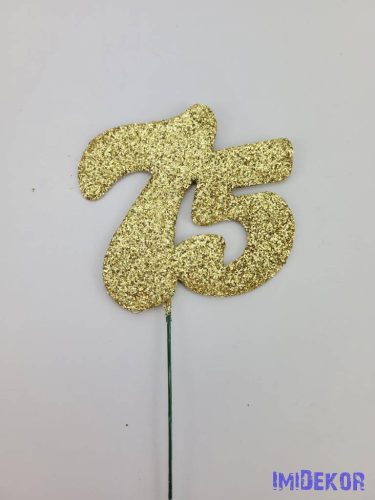 Arany csillámos szám drót pálcán - 75