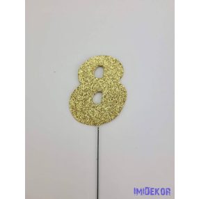 Arany csillámos szám drót pálcán - 8