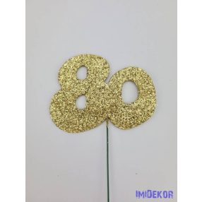 Arany csillámos szám drót pálcán - 80