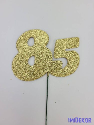 Arany csillámos szám drót pálcán - 85