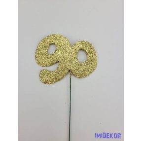 Arany csillámos szám drót pálcán - 90