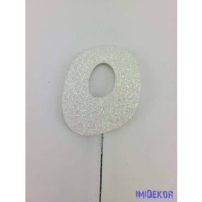 Fehér csillámos szám drót pálcán - 0