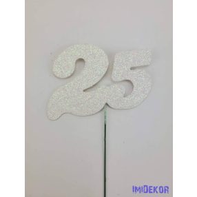 Fehér csillámos szám drót pálcán - 25