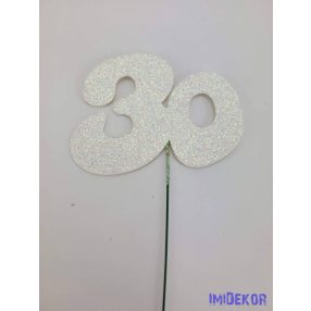 Fehér csillámos szám drót pálcán - 30