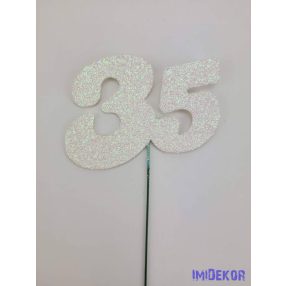 Fehér csillámos szám drót pálcán - 35