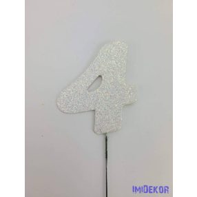 Fehér csillámos szám drót pálcán - 4