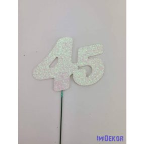 Fehér csillámos szám drót pálcán - 45