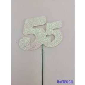 Fehér csillámos szám drót pálcán - 55