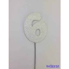 Fehér csillámos szám drót pálcán - 6
