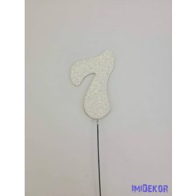 Fehér csillámos szám drót pálcán - 7