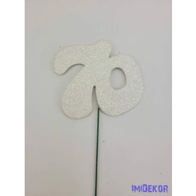 Fehér csillámos szám drót pálcán - 70