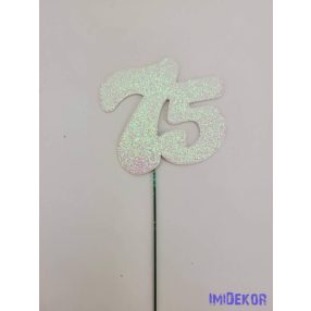 Fehér csillámos szám drót pálcán - 75