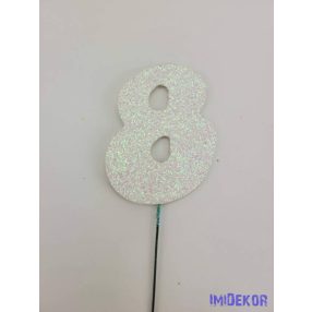 Fehér csillámos szám drót pálcán - 8