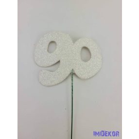 Fehér csillámos szám drót pálcán - 90