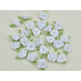Szatén rózsa virágfej 2 cm - Fehér