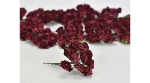 Papír rózsa virágfej 2 cm drót szárral bordó