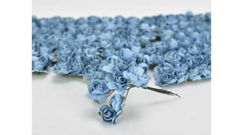 Papír rózsa virágfej 2 cm drót szárral kék