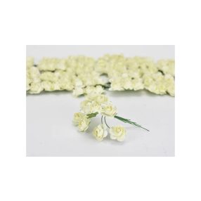 Papír rózsa virágfej 2 cm drót szárral ekrü