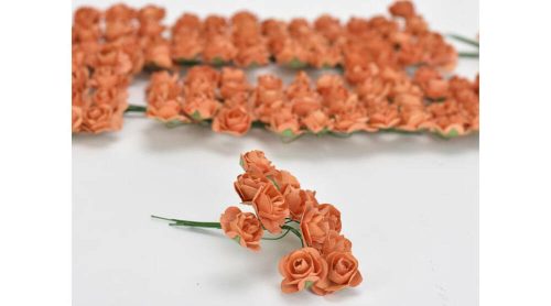 Papír rózsa virágfej 2 cm drót szárral narancs