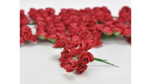 Papír rózsa virágfej 2 cm drót szárral piros