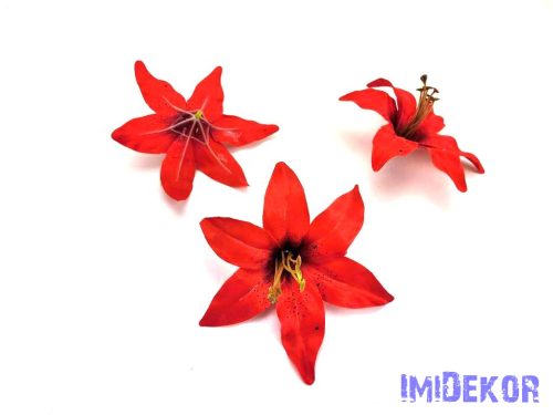 Liliom selyemvirág fej 13cm - Piros