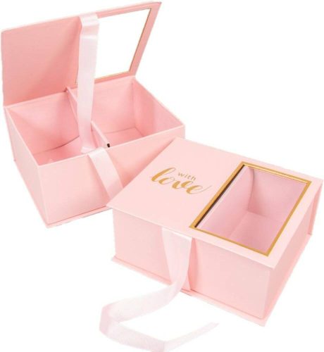 Virág-ajándék osztható papír doboz ablakos box 22cm - Rózsaszín